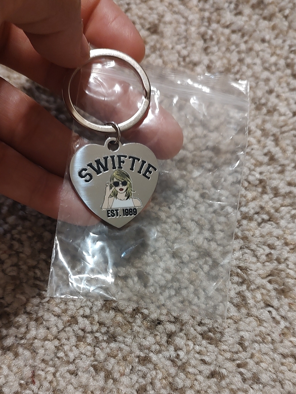 Taylor Swift Heart Keychain Charm - Silver with Black and Green Accent
